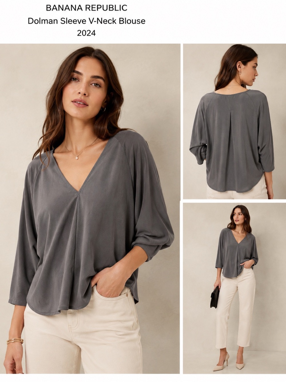 Banana Republic Slate Gray V-Neck Long Sleeve Blouse